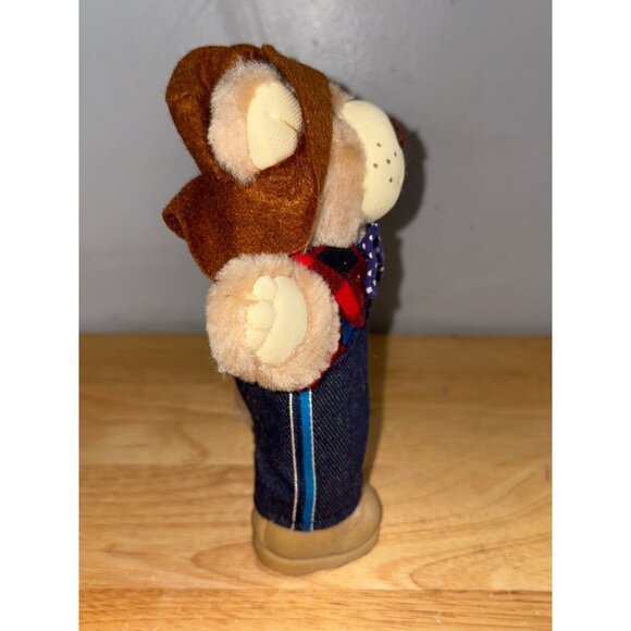 Wendys 1986 Furskins Dudley Plush Bear Toy In Cowboy Outfit With Jeans & Bow Tie - Picture 4 of 7